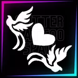 Love Doves stencil, 6 cm tall, for temporary tattoos using glitter, body paint, airbrush and henna.