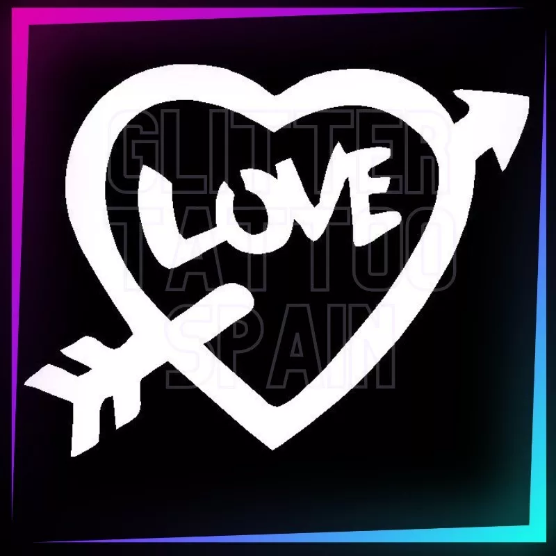 Plantilla de corazón con la palabra Love de 5 cm para tatuajes temporales de purpurina, pintura corporal, aerógrafo y henna.