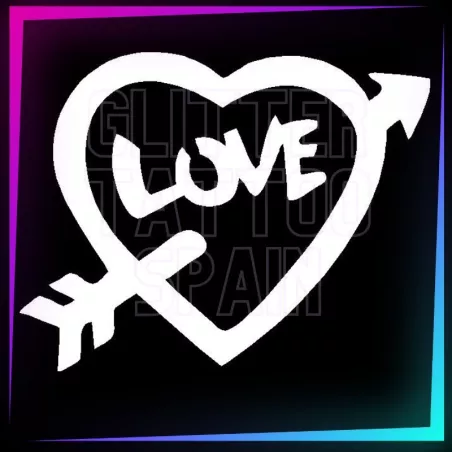 Plantilla de corazón con la palabra Love de 5 cm para tatuajes temporales de purpurina, pintura corporal, aerógrafo y henna.
