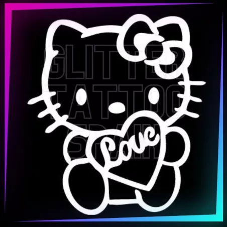 Plantilla Kitty Love de 7,5 cm de alto para tatuajes temporales de purpurina, pintura corporal, aerógrafo y henna.