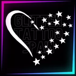 Pochoir de cœur avec étoiles de 5,5 cm de hauteur pour tatouages temporaires à la paillette, peinture corporelle.