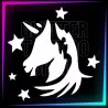 Unicornio con 5 estrellas 6 cm alto | Plantilla 3 capas tatuajes temporales