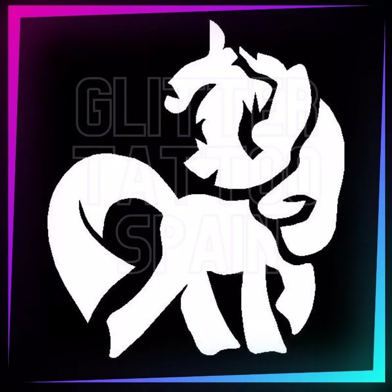 Plantilla Mi pequeño pony de 6 cm de alto para tatuajes temporales de purpurina, pintura corporal, aerógrafo y henna.