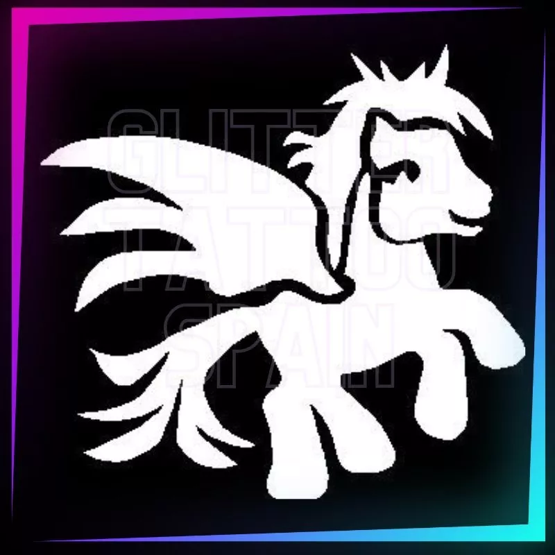 Plantilla Mi pequeño unicornio de 6 cm de alto para tatuajes temporales de purpurina, pintura corporal, aerógrafo y henna.