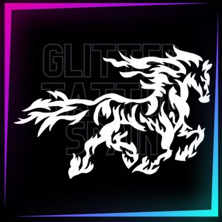 Cheval en flammes 6 cm de hauteur | Pochoir 3 couches tatouages temporaires