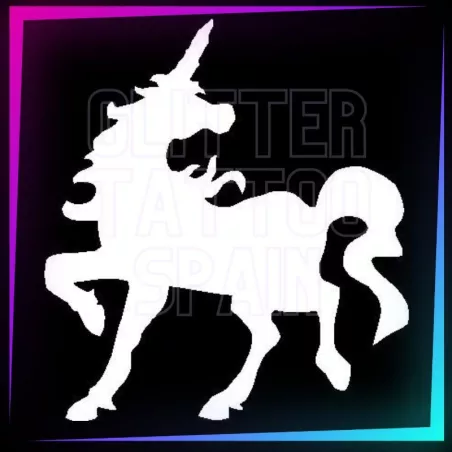 Plantilla de unicornio de 7 cm de alto para tatuajes temporales de purpurina, pintura corporal, aerógrafo y henna.