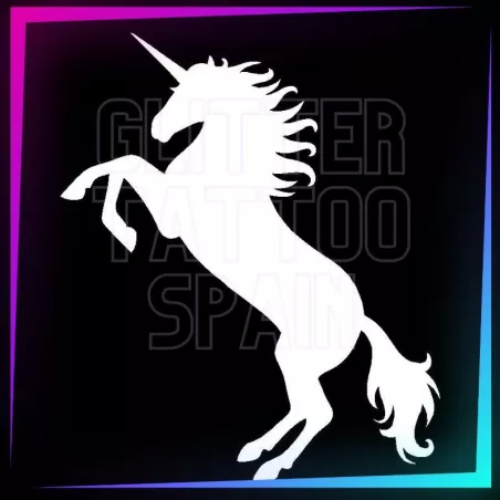 Plantilla  unicornio de 6 cm de alto para tatuajes temporales de purpurina, pintura corporal, aerógrafo y henna.