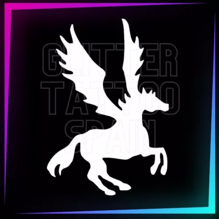 Plantilla de Pegaso de 7 cm de alto para tatuajes temporales de purpurina, pintura corporal, aerógrafo y henna.