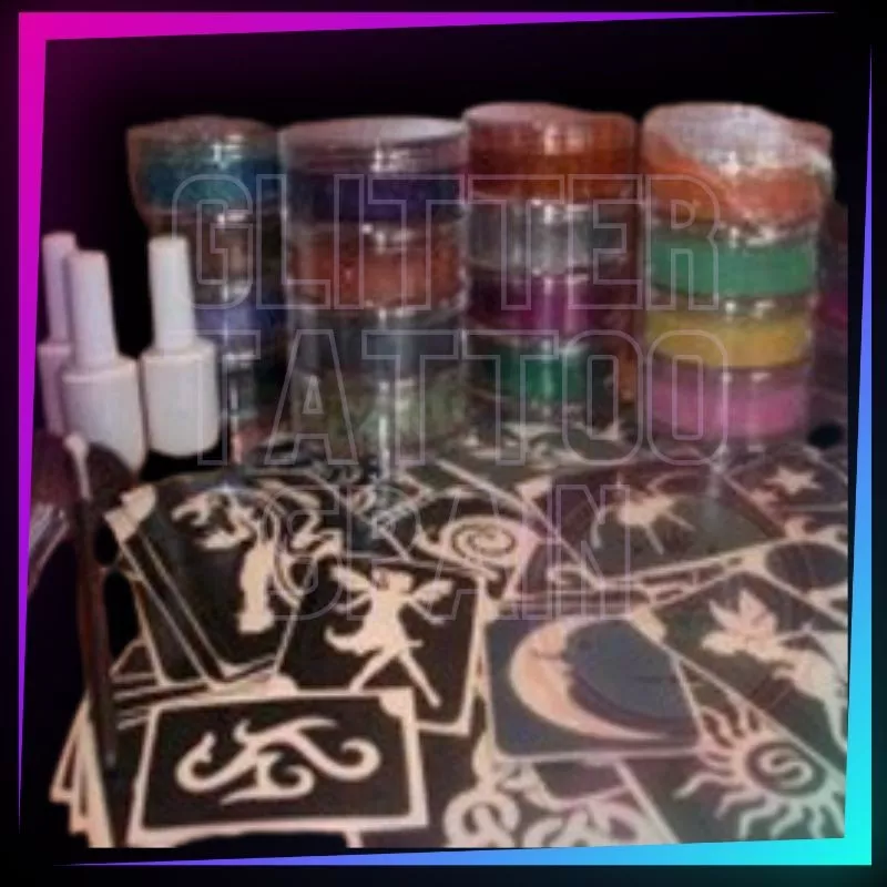 Kit professionnel grand de tatouages pailletés avec 450 pochoirs, paillettes