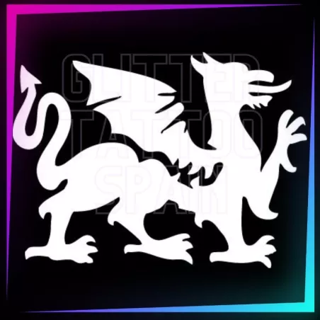 Welsh Dragon stencil, 8.2 × 11.2 cm, for temporary tattoos using glitter, body paint, airbrush and henna.