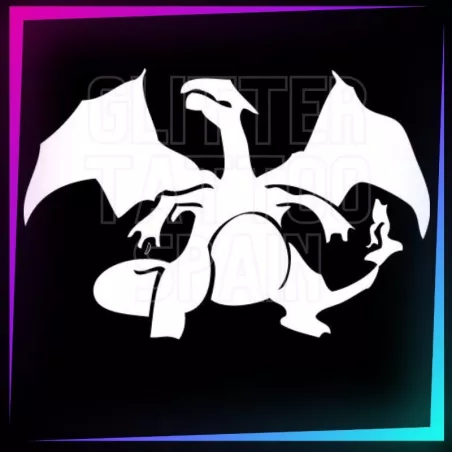 Pochoir Charizard de 5,2 cm de hauteur pour tatouages temporaires à la paillette, peinture corporelle, aérographe et henné.