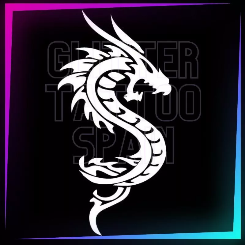 Dragon stencil, 9.5 × 5 cm, for temporary tattoos using glitter, body paint, airbrush and henna.