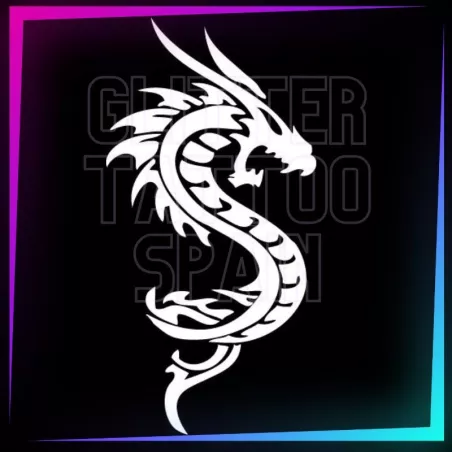 Dragon stencil, 9.5 × 5 cm, for temporary tattoos using glitter, body paint, airbrush and henna.