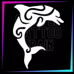 Tribal dolphin stencil, 8 cm tall, for temporary tattoos using glitter, body paint, airbrush and henna.