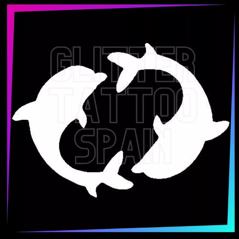 Plantilla Dolphin circle de 4 cm de alto para tatuajes temporales de purpurina, pintura corporal, aerógrafo y henna.
