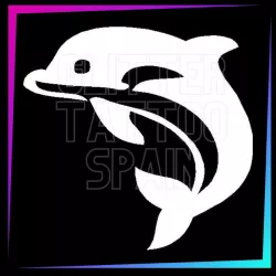 Dolphin 4.5 cm tall design for temporary tattoos using glitter, body paint, airbrush and henna.