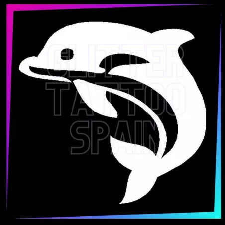 Plantilla de delfin de 4,5 cm de alto para tatuajes temporales de purpurina, pintura corporal, aerógrafo y henna.