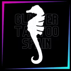 Seahorse 8 cm tall design for temporary tattoos using glitter, body paint, airbrush and henna.