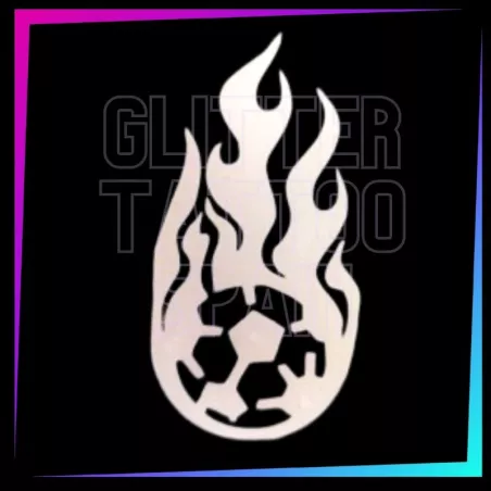 Football with flames 9 x 6 cm design for temporary tattoos using glitter, body paint, airbrush and henna.