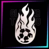 Plantilla fútbol con llamas de 9 x 6 cm para tatuajes temporales de purpurina, pintura corporal, aerógrafo y henna.