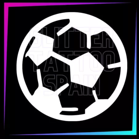 Plantilla pelota fútbol 5 x 5 cm para tatuajes temporales de purpurina, pintura corporal, aerógrafo y henna.