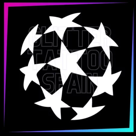 Plantilla pelota uefa 5 x 5 cm para tatuajes temporales de purpurina, pintura corporal, aerógrafo y henna.