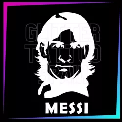 Plantilla Messi 7,5 x 4,5 cm para tatuajes temporales de purpurina, pintura corporal, aerógrafo y henna.