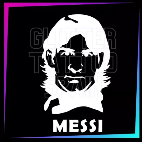 Plantilla Messi 7,5 x 4,5 cm para tatuajes temporales de purpurina, pintura corporal, aerógrafo y henna.