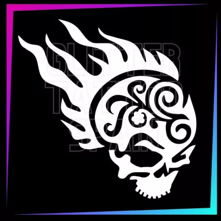 Tribal Skull 7.7 x 7.9 cm design for temporary tattoos using glitter, body paint, airbrush and henna.