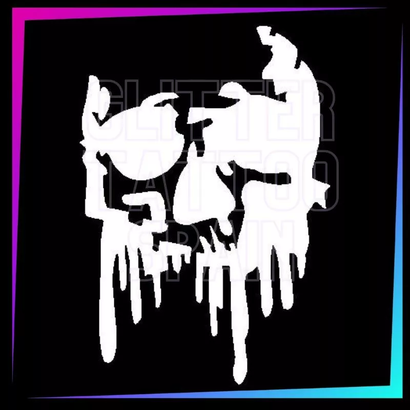 Dripping Skull 10.9 cm tall design for temporary tattoos using glitter, body paint, airbrush and henna.