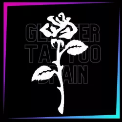 Rose 7 cm tall design for temporary tattoos using glitter, body paint, airbrush and henna.