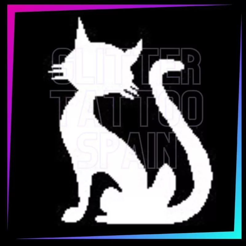 Cat 5.5 cm tall design for temporary tattoos using glitter, body paint, airbrush and henna.