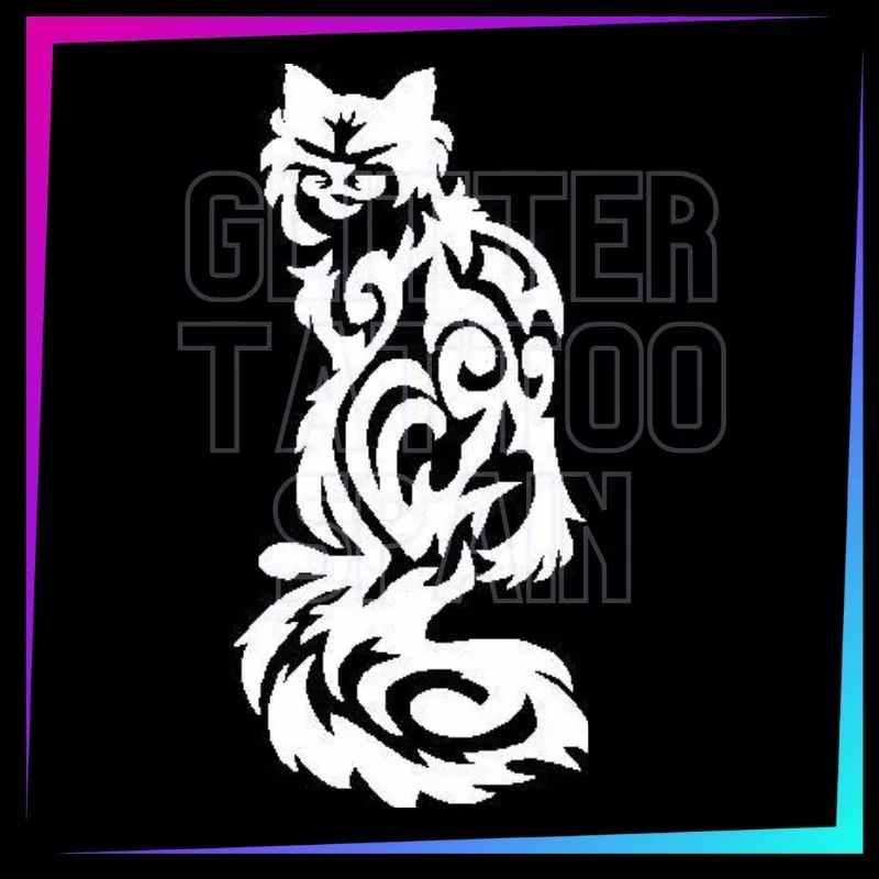 Large Cat 18.5 x 10 cm design for temporary tattoos using glitter, body paint, airbrush and henna.
