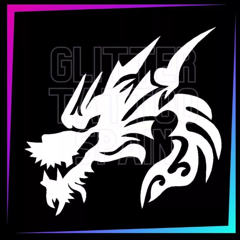 Tribal Dragon 11 cm tall design for temporary tattoos using glitter, body paint, airbrush and henna.