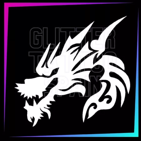 Tribal Dragon 11 cm tall design for temporary tattoos using glitter, body paint, airbrush and henna.