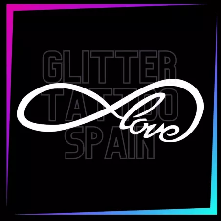 Small Infinity Love 5.5 cm long design for temporary tattoos using glitter, body paint, airbrush and henna.