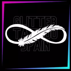 Infinity with Feather 7 cm long design for temporary tattoos using glitter, body paint, airbrush and henna.