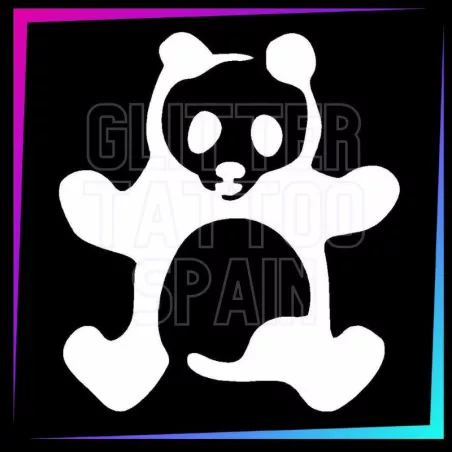 Panda Bear 6.5 cm tall design for temporary tattoos using glitter, body paint, airbrush and henna.