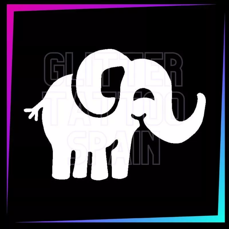 Plantilla Elefante 4,8 x 6,3 cm para tatuajes temporales de purpurina, pintura corporal, aerógrafo y henna.