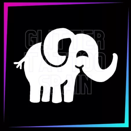Elephant 4.8 x 6.3 cm design for temporary tattoos using glitter, body paint, airbrush and henna.