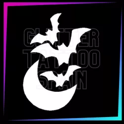 Bat Moon 9 x 6.5 cm design for temporary tattoos using glitter, body paint, airbrush and henna.