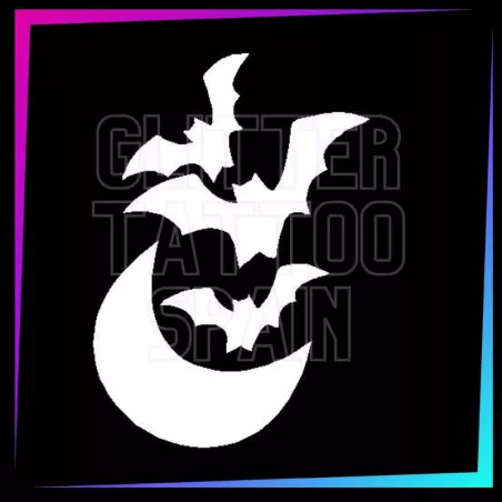 Bat Moon 9 x 6.5 cm design for temporary tattoos using glitter, body paint, airbrush and henna.