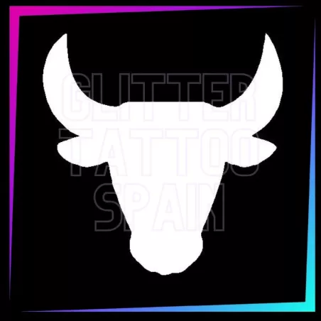 Bull Head 5.4 x 5.4 cm design for temporary tattoos using glitter, body paint, airbrush and henna.