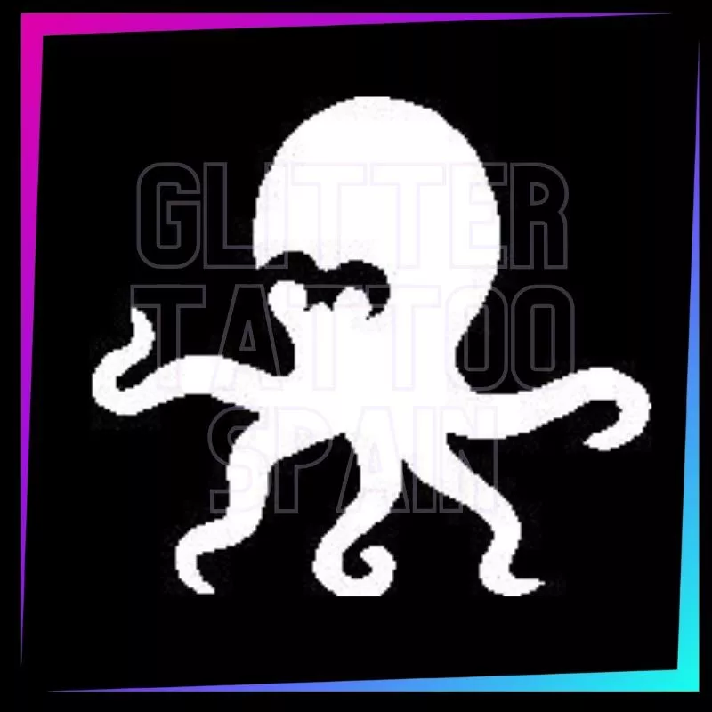Octopus 5 cm tall design for temporary tattoos using glitter, body paint, airbrush and henna.