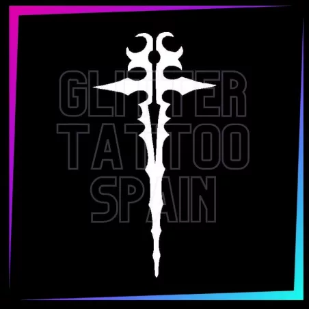 Sword Cross 9.6 cm tall design for temporary tattoos using glitter, body paint, airbrush and henna.