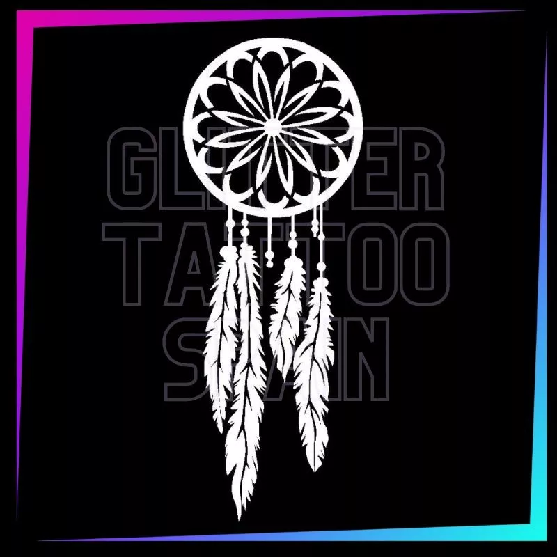 Dreamcatcher 14 cm long design for temporary tattoos using glitter, body paint, airbrush and henna.