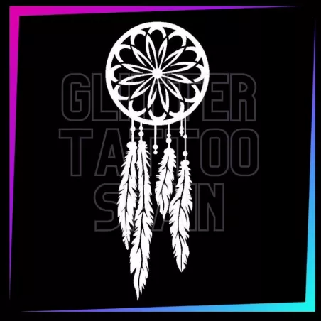 Dreamcatcher 14 cm long design for temporary tattoos using glitter, body paint, airbrush and henna.