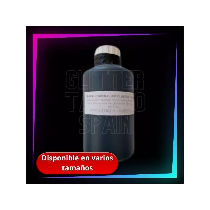 Pintura corporal negra para aerógrafo, hipoalergénica y resistente al agua, disponible en varios tamaños.