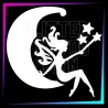 Plantilla de tatuaje temporal - hada sentada en la luna con 3 estrellas en la mano