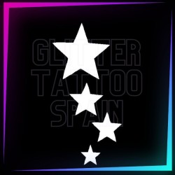 Plantilla 4 Estrellas 6,8 cm de alto para tatuajes temporales de purpurina, pintura corporal, aerógrafo y henna.